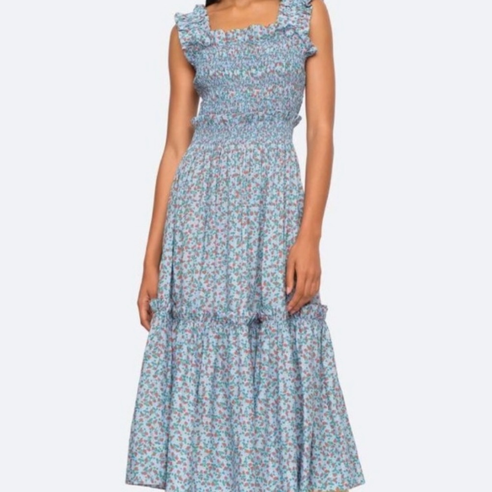 Sea New York Blue Smocked midi Dress